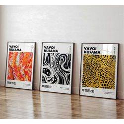 yayoi kusama set of 3 prints colorful digital