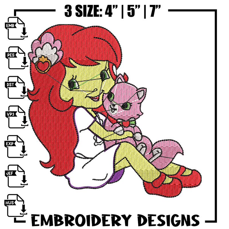 Morangunho gato aplique embroidery design, cartoon embroidery, Embroidery file, Nike design, Instant download.jpg