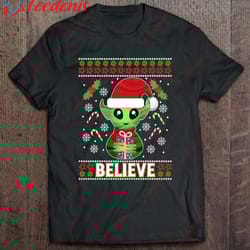 alien elf ugly christmas sweater t-shirt, funny christmas shirts family wear love, share beauty
