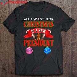all i want for christmas is a new president gingerbread man anti biden shirt, funny christmas shirts for woman  wear lov