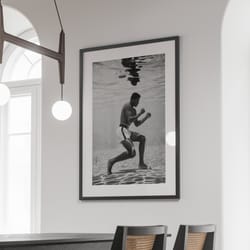 muhammad ali poster, training underwater, photography prints, room home decor, muhammad ali print, black and white wall