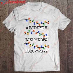 alphabet christmas lights tshirt famous tee t-shirt, plus size womens christmas sweaters wear love, share beauty