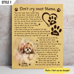 Dog Loss Gift, Don't Cry Sweet Mama Poem Canvas Pet Loss Gifts // Personalized Pet Memorial Canvas// Cat Loss Gift // Do