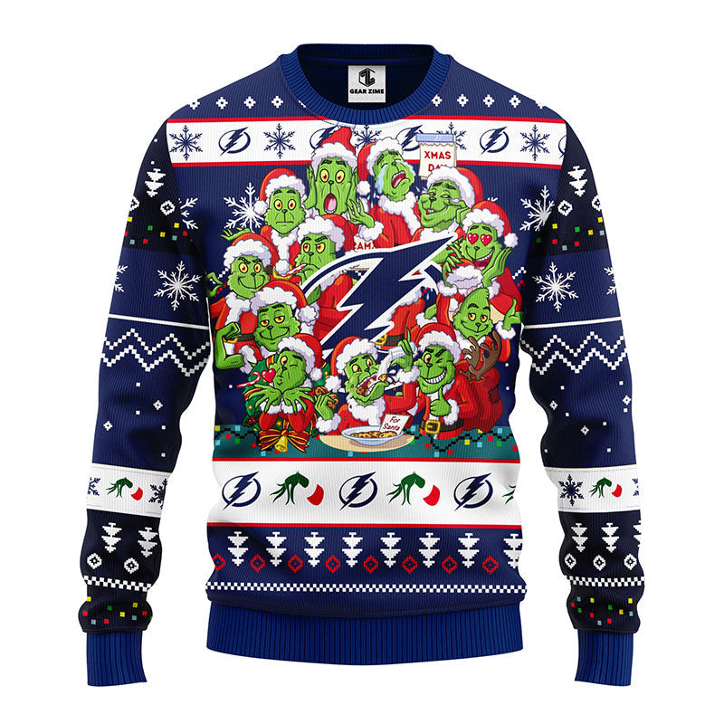NLH Tampa Bay Lightning 12 Grinch All Over Print Ugly Hoodie 3D Zip Hoodie 3D Ugly Christmas Sweater 3D Fleece Hoodie