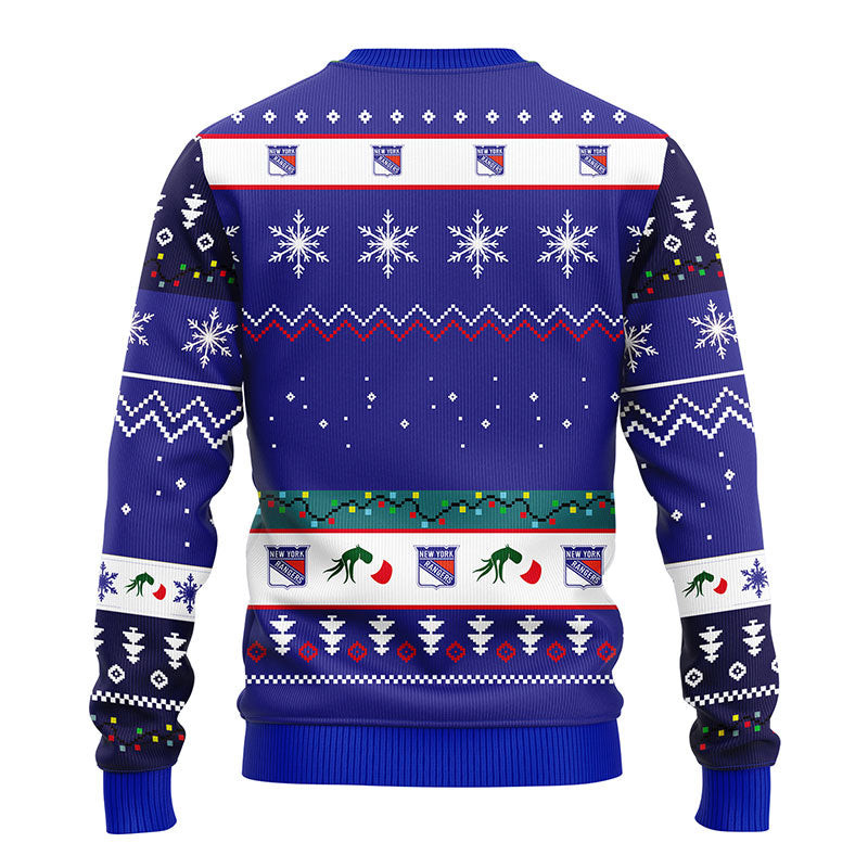 NLH New York Rangers 12 Grinch All Over Print Ugly Hoodie 3D Zip Hoodie 3D Ugly Christmas Sweater 3D Fleece Hoodie