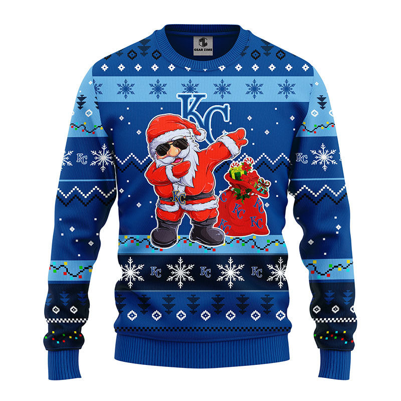 MLB Kansas City Royals Dabbing Santa Claus Ugly Hoodie 3D Zip Hoodie 3D Ugly Christmas Sweater 3D Fleece Hoodie