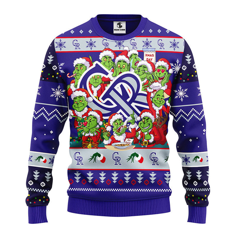 MLB Colorado Rockies 12 Grinch Xmas All Over Print Ugly Hoodie 3D Zip Hoodie 3D Ugly Christmas Sweater 3D Fleece Hoodie
