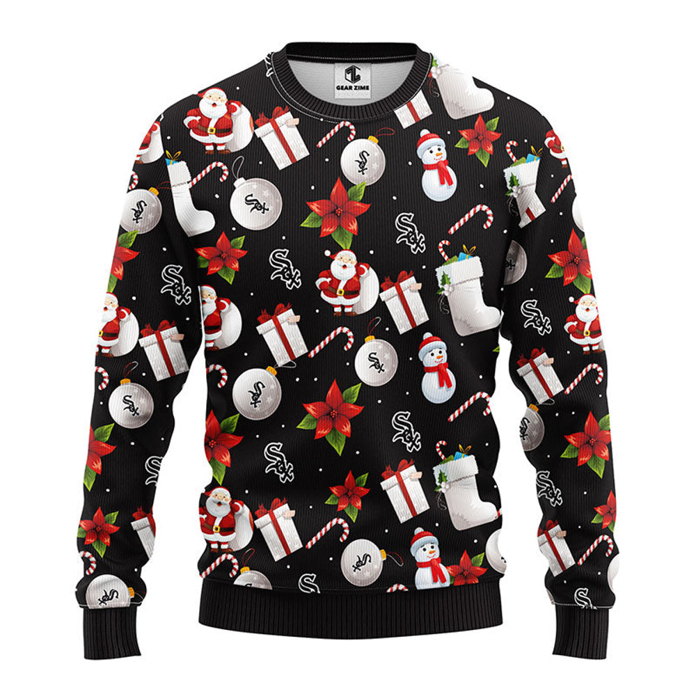 MLB Chicago White Sox Santa Claus Snowman Ugly Hoodie 3D Zip Hoodie 3D Ugly Christmas Sweater 3D Fleece Hoodie