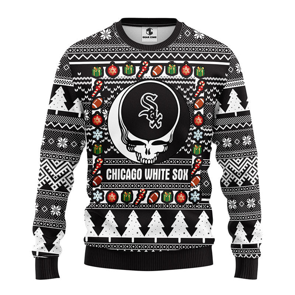 MLB Chicago White Sox Grateful Dead All Over Print Ugly Hoodie 3D Zip Hoodie 3D Ugly Christmas Sweater 3D Fleece Hoodie