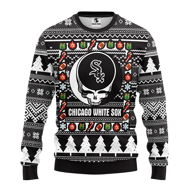 MLB Chicago White Sox Grateful Dead All Over Print Ugly Hoodie 3D Zip Hoodie 3D Ugly Christmas Sweater 3D Fleece Hoodie