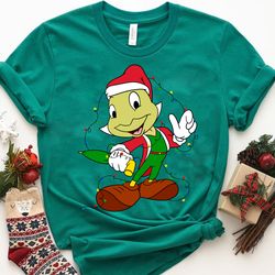 disney jiminy cricket pinocchio santa christmas lights shirt, disneyland christmas holiday gift, disney world tee unisex