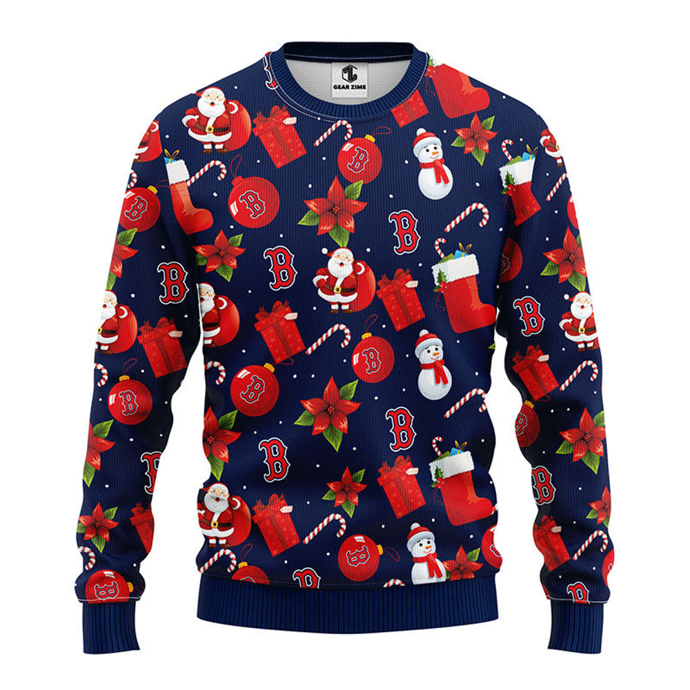 MLB Boston Red Sox Santa Claus Snowman Ugly Hoodie 3D Zip Hoodie 3D Ugly Christmas Sweater 3D Fleece Hoodie