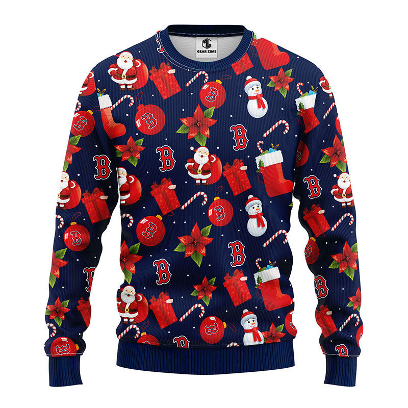 MLB Boston Red Sox Santa Claus Snowman Ugly Hoodie 3D Zip Hoodie 3D Ugly Christmas Sweater 3D Fleece Hoodie
