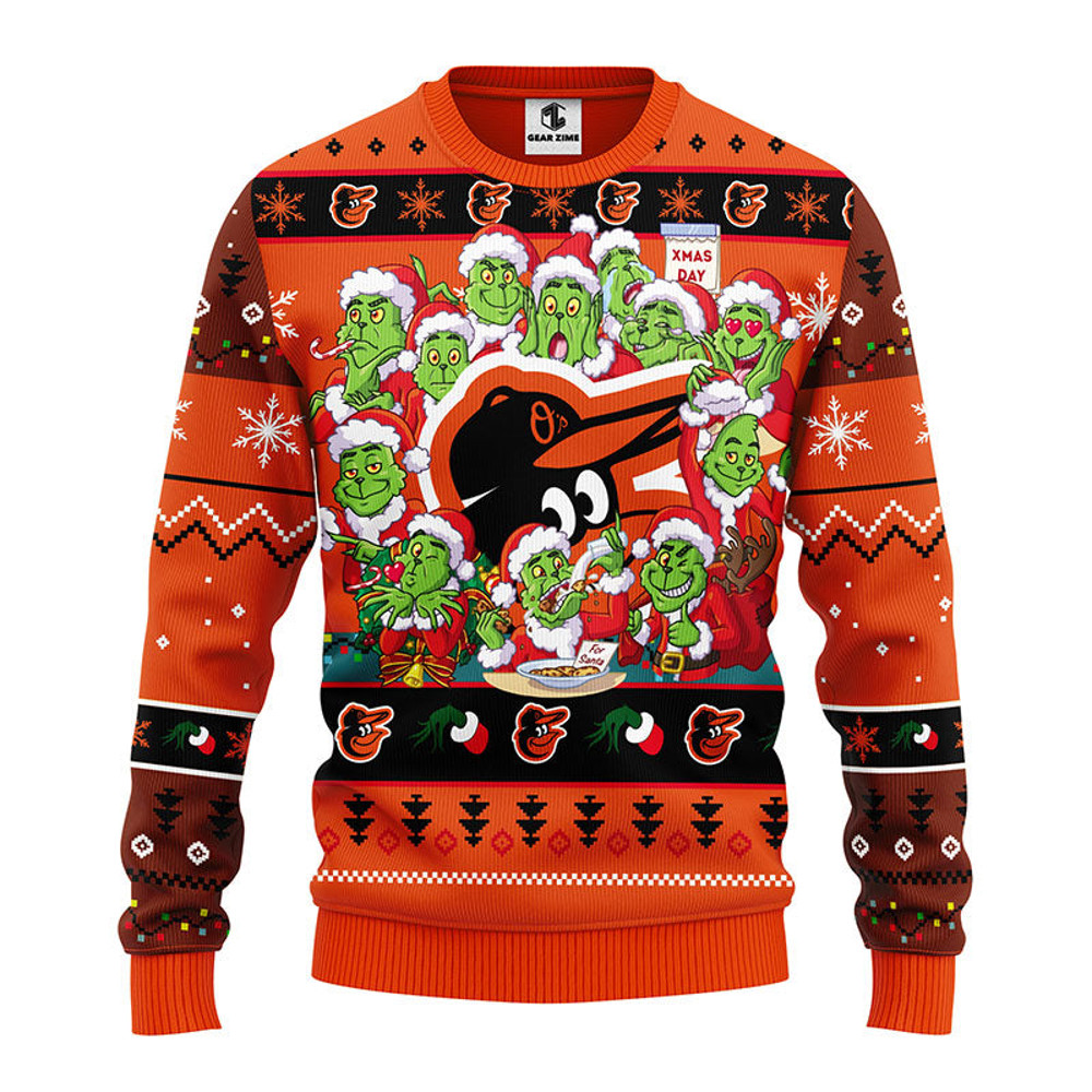 MLB Baltimore Orioles 12 Grinch All Over Print Ugly Hoodie 3D Zip Hoodie 3D Ugly Christmas Sweater 3D Fleece Hoodie