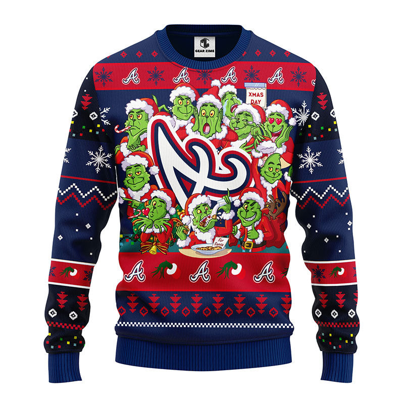 MLB Atlanta Braves 12 Grinch All Over Print Ugly Hoodie 3D Zip Hoodie 3D Ugly Christmas Sweater 3D Fleece Hoodie