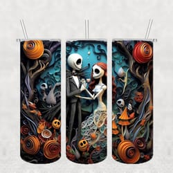 jack and sally skellington tumbler png, 3d halloween png, straight design 20oz/ 30oz skinny tumbler png instant download