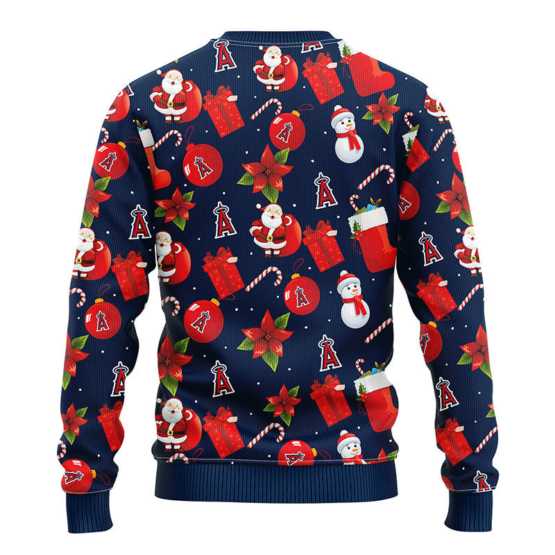 MLB Los Angeles Angels Santa Claus Snowman Ugly Hoodie 3D Zip Hoodie 3D Ugly Christmas Sweater 3D Fleece Hoodie