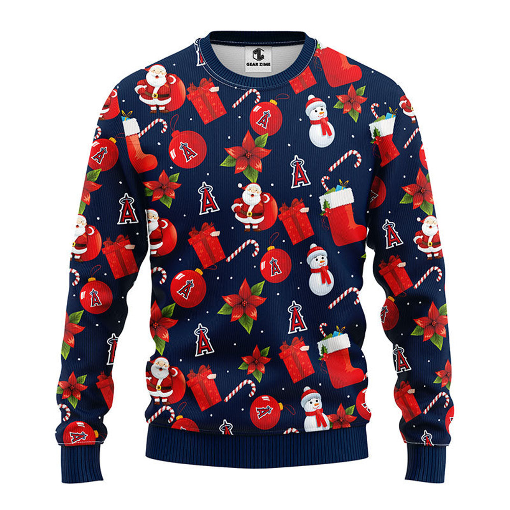 MLB Los Angeles Angels Santa Claus Snowman Ugly Hoodie 3D Zip Hoodie 3D Ugly Christmas Sweater 3D Fleece Hoodie