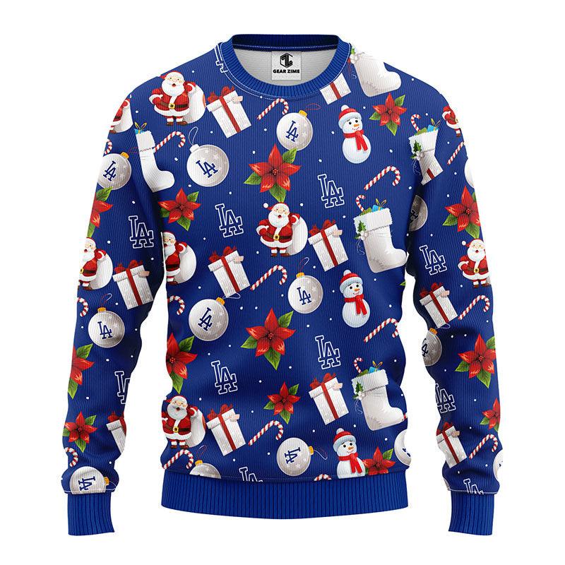 MLB Los Angeles Dodgers Santa Claus Snowman Ugly Hoodie 3D Zip Hoodie 3D Ugly Christmas Sweater 3D Fleece Hoodie
