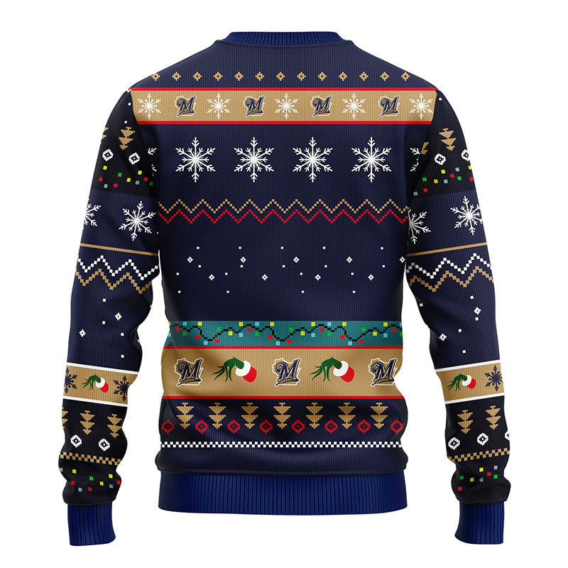 MLB Milwaukee Brewers 12 Grinch All Over Print Ugly Hoodie 3D Zip Hoodie 3D Ugly Christmas Sweater 3D Fleece Hoodie