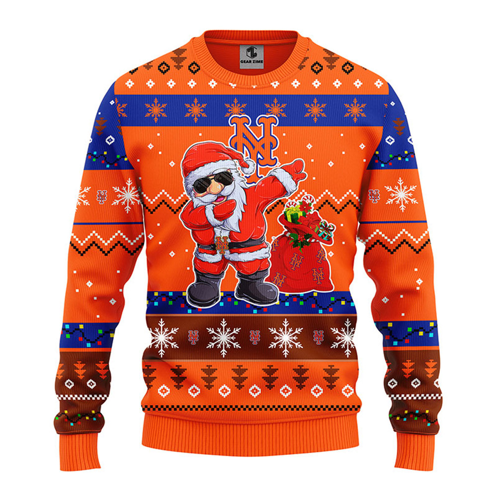 MLB New York Mets Dabbing Santa Claus Ugly Hoodie 3D Zip Hoodie 3D Ugly Christmas Sweater 3D Fleece Hoodie