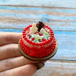 Miniature Realistic Red Christmas Cake DollHouse Decor