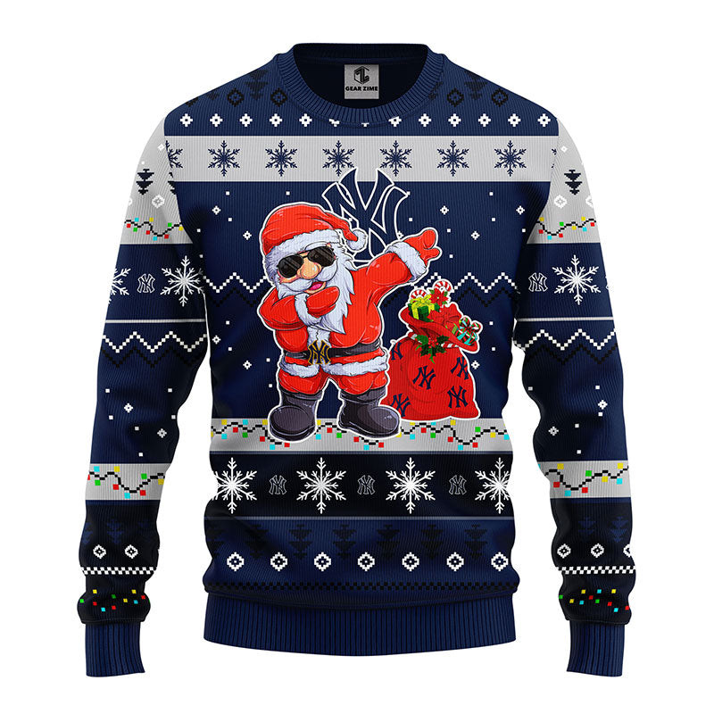 MLB New York Yankees Dabbing Santa Claus Ugly Hoodie 3D Zip Hoodie 3D Ugly Christmas Sweater 3D Fleece Hoodie
