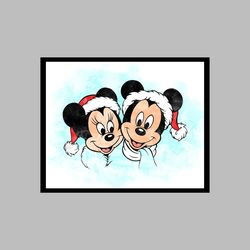 Mickey Mouse Minnie Mouse Christmas Baby Disney Art Print Digital Files New Year nursery room watercolor
