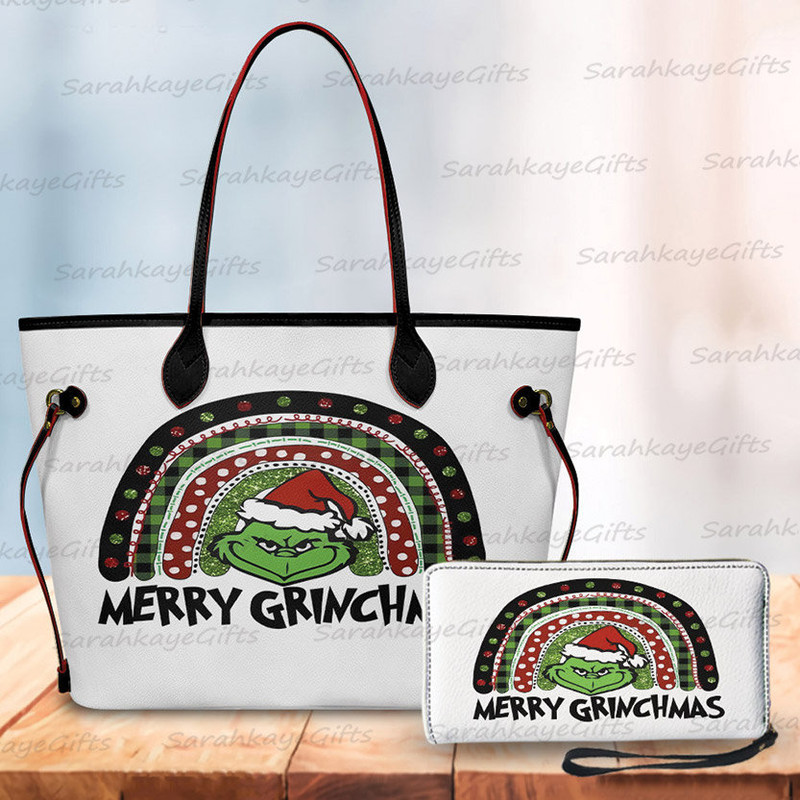 Grinch Christmas Large Leather Bag, Merry Grinchmas Handbag, Christmas Large Bag, Woman Handbag and Wallet, Shopping HandBag, Handmade Bag.jpg