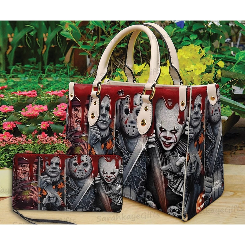 Halloween Horror Leather Handbag And Wallet, Halloween Shoulder Bag, Halloween Women Bag, Halloween Wallet, Custom Leather Purses.jpg