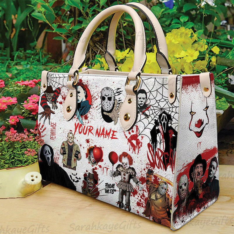 Halloween Leather Handbag, Halloween Shoulder Bag, Halloween Women Bag, Halloween Wallet, Custom Leather Purses, Movie handbag.jpg