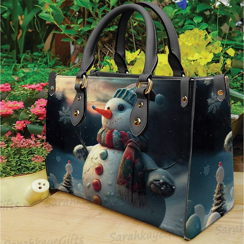 Snowman Christmas Leather Handbag And Wallet, Christmas Shoulder Bag, Christmas Women Bag, Christmas Wallet, Custom Leather Purses.jpg