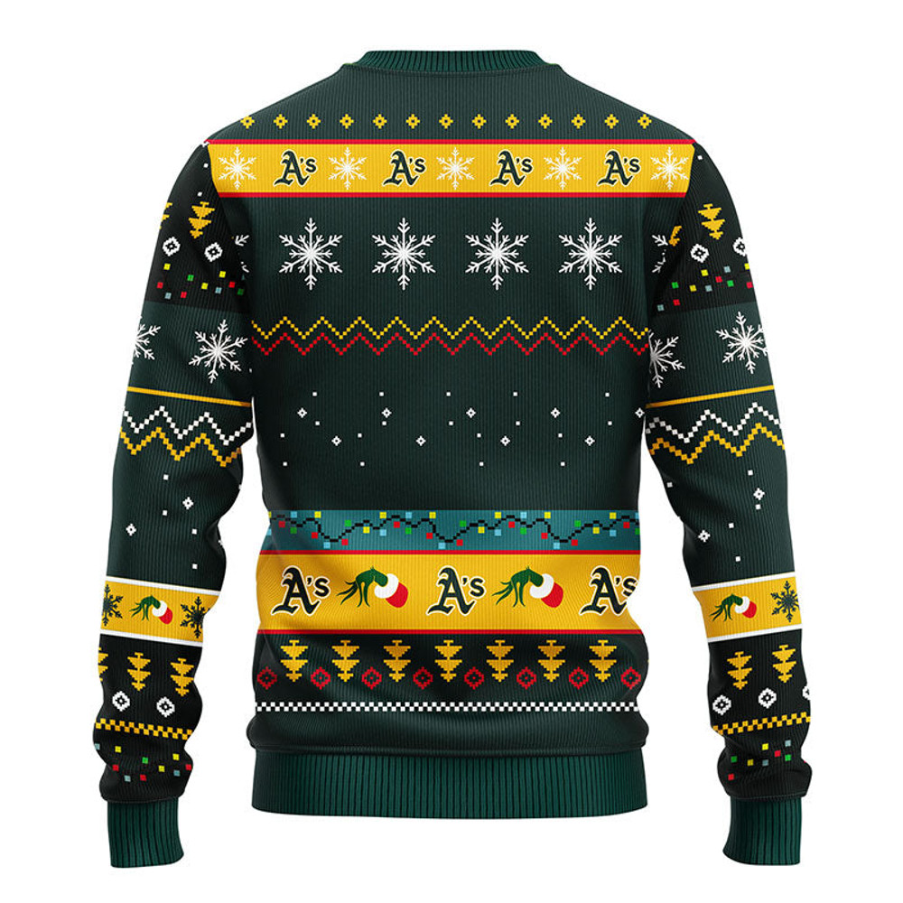 MLB Oakland Athletics 12 Grinch All Over Print Ugly Hoodie 3D Zip Hoodie 3D Ugly Christmas Sweater 3D Fleece Hoodie