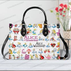 alice in wonderland leather bag hand bag, alice lovers handbag, alice woman handbag