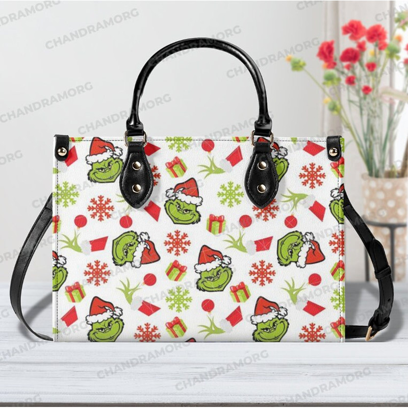 Christmas Grinch Leather Handbag,Grinch Lover's Handbag,Grinch Women Bags and Purses,Grinch Women Purses,Custom Leather Bag,Christmas Gifts.jpg