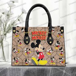 Custom Mickey Cartoon Leather Bag hand bag, Custom Mickey Woman Purse, Mickey Lovers Handbag