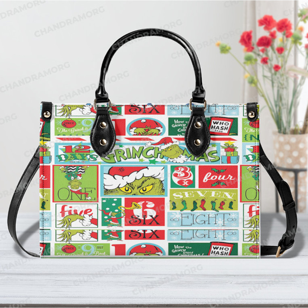 Grinch Christmas Leather Bag hand bag,Grinch Women Bags and Purses,Grinch Lover's Handbag,Custom Leather Bag,Personalized Bag,Christmas Gift.jpg