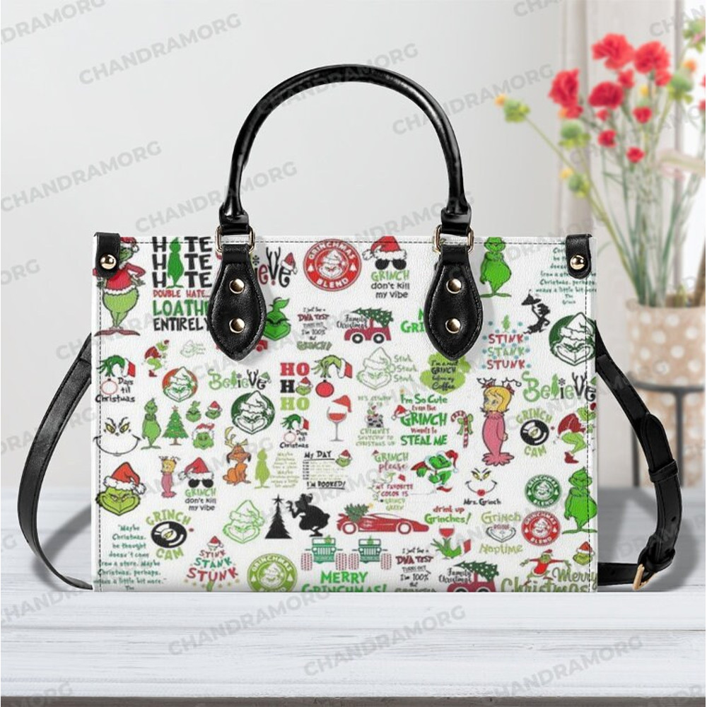 Grinch Leather Handbag,Grinch Lover's Handbag,Grinch Christmas Women Bags and Purses,Grinch Women Purses,Custom Leather Bags,Christmas Gifts.jpg