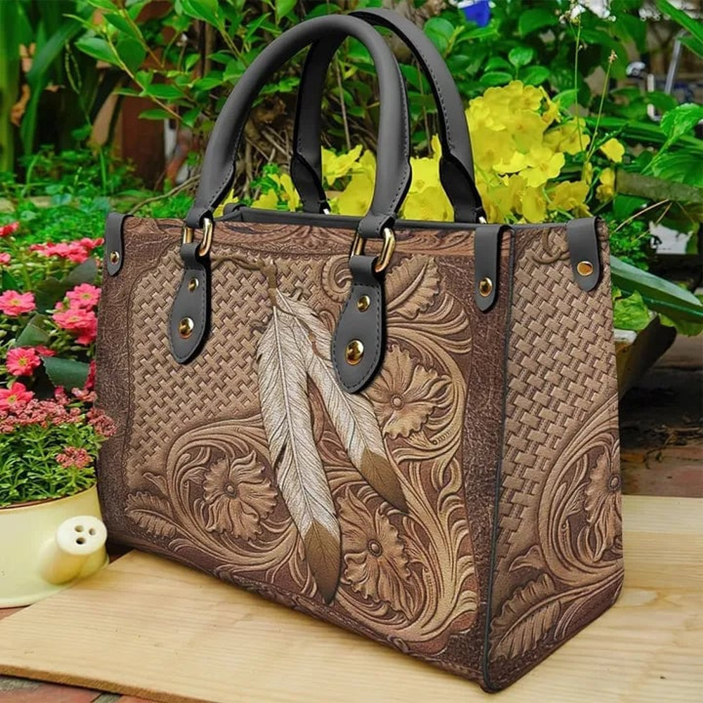 Personalized Native American Feather Leather Bag hand bag,Native American Women Handbag,Custom Leather Bag,Personalized Bag,Christmas Gifts.jpg