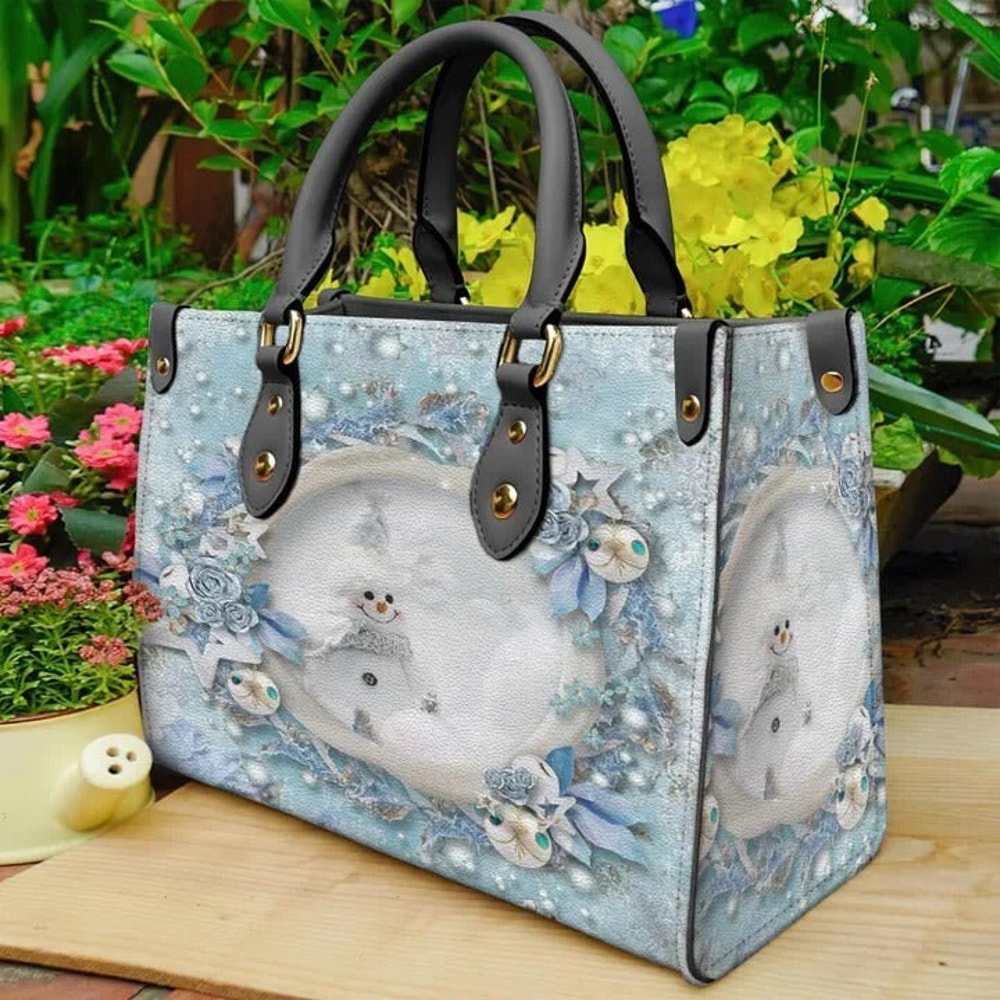 Winter Snowman Women Leather Bag hand bag,Snowman Woman Purse,Snowman Lover's Handbag,Custom Leather Bag,Personalized Bag,Christmas Gifts.jpg