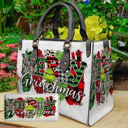 Grinch Grinchmas Leather Bag Handbag, Grinch Lovers Handbag, Grinch Women Bags and Purses
