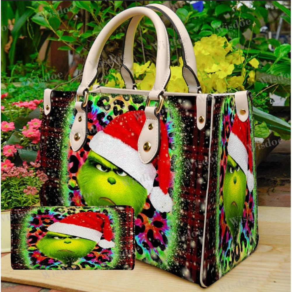 Grinch Leather Bag Handbag,Grinch Lovers Handbag,Grinch Christmas Women Bag Purses,Custom Leather Bags,Woman Handbag,Christmas Gifts For Her.jpg