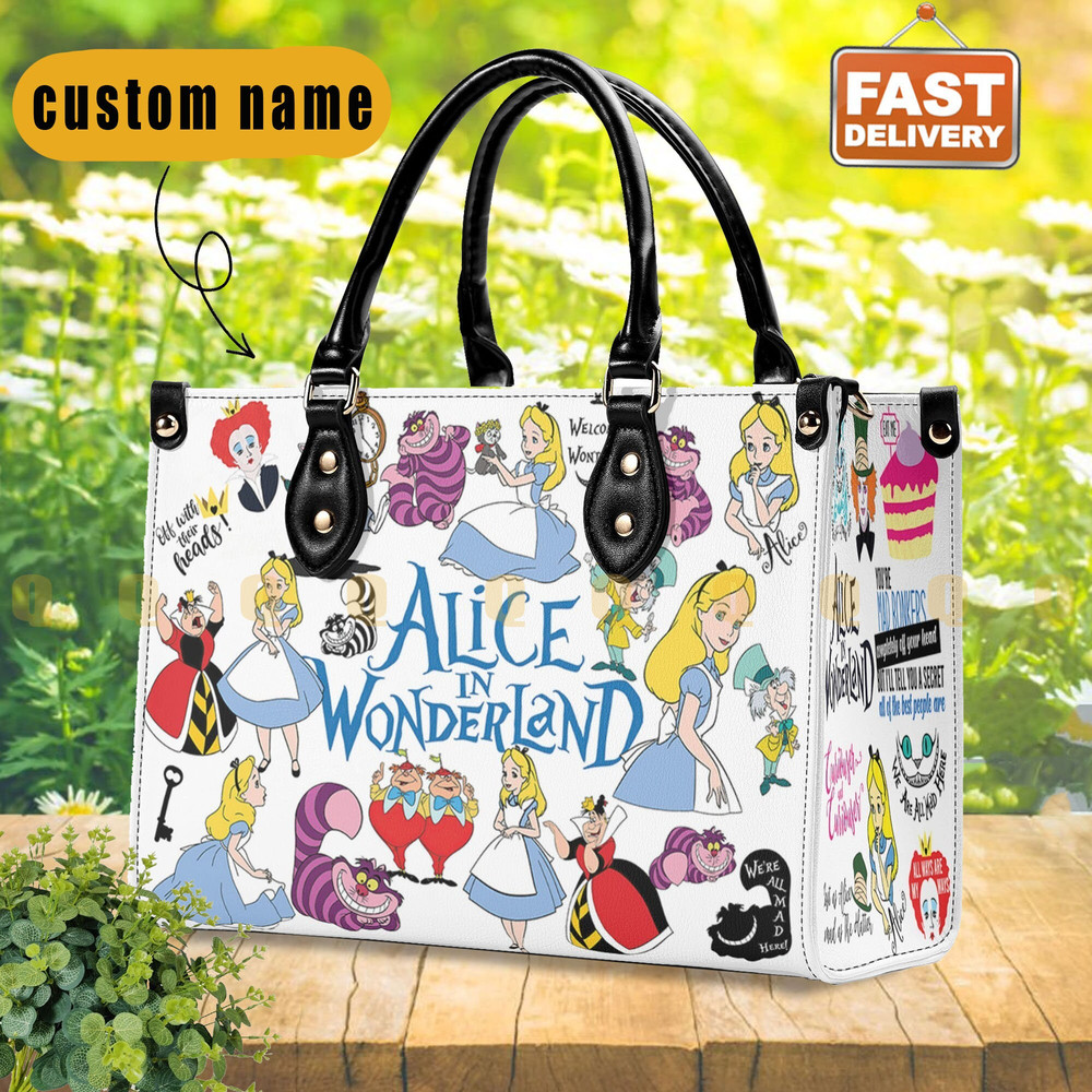 Alice In Wonderland Leather Bag, Cute Alice With Friends Women Handbag, Disney Handbag, Disney Fan Gift, Custom Leather Bag, Shopping Bag 2.jpg