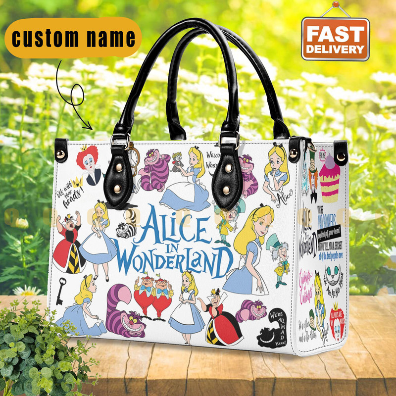 Alice In Wonderland Leather Bag, Cute Alice With Friends Women Handbag, Disney Handbag, Disney Fan Gift, Custom Leather Bag, Shopping Bag 2.jpg