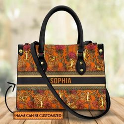 custom tigger flower fabric pattern leather handbag, tigger woman purse, tigger lovers handbag