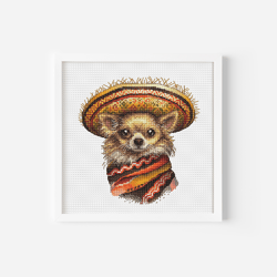 Chihuahua in Sombrero and Poncho Cross Stitch Pattern Fun Colorful Mexican Themed Hand Embroidery Project Digital File