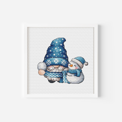 Christmas Gnome with Snowman Cross Stitch Pattern, Printable Digital Design, Instant Download for Winter Wonderland