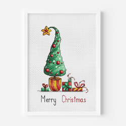 Christmas Tree Cross Stitch Pattern PDF, Christmas Gift Cross Stitch, Holiday Joy Hand Embroidery, Christmas Crafts