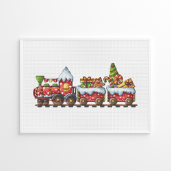 Christmas Train Santa Express Cross Stitch Pattern, Merry and Bright Train Hand Embroidery Instant Download Christmas