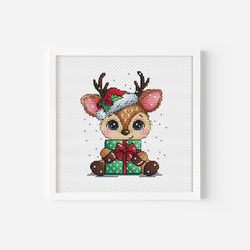 Christmas Deer Cross Stitch Pattern, Rudolph Reindeer Christmas Ornament Needlepoint Pattern, Christmas Spirit Winter